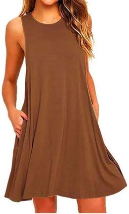 Jednokolorowa sukienka plażowa - Brązowy XXL