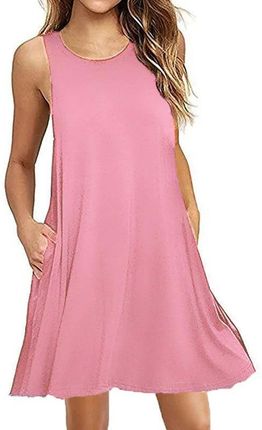 Jednokolorowa sukienka plażowa - Różowy L