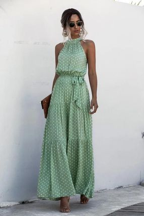 Długa sukienka w kropki - Zielony S