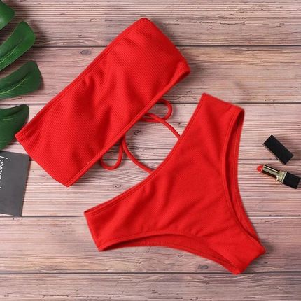 Dwuczęściowy strój kąpielowy bez ramiączek - Czerwony S