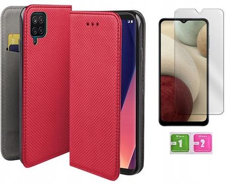 Etui Z Klapką Do Samsung Galaxy A12 M12 Czerwony Magnet Case Szkło 9H
