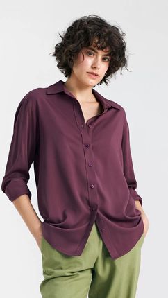 Wiskozowa Koszula Oversize - śliwkowy - K75 L (40) śliwkowy