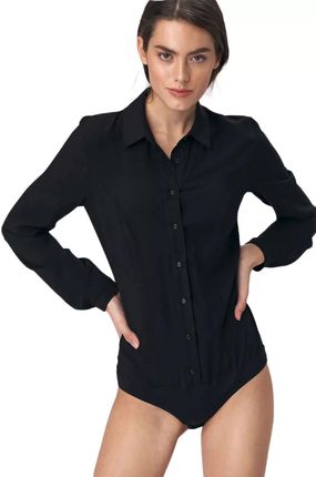 Bluzka Koszulowa Body - Czarna - B110 S (36) czarny