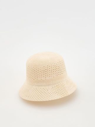Reserved - Pleciony kapelusz bucket - kremowy