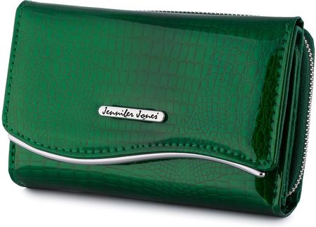 Zielony elegancki damski portfel skórzany lakier w piórka pojemny 824