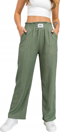 Spodnie Materiałowe Szerokie Damskie Zielone W7961 Denley_xl