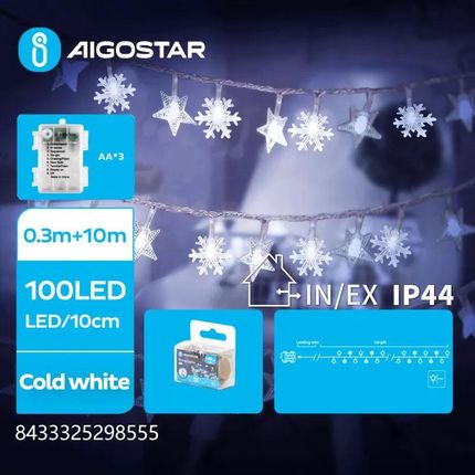 Aigostar Taśma Świetlna Gwiazdy I Śnieżynki Na 3 Baterie Aa Zimna Biel (B10303K53)
