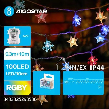 Aigostar Taśma Świetlna Gwiazdy I Śnieżynki Na 3 Baterie Aa Rgby 10M (B10303K56)