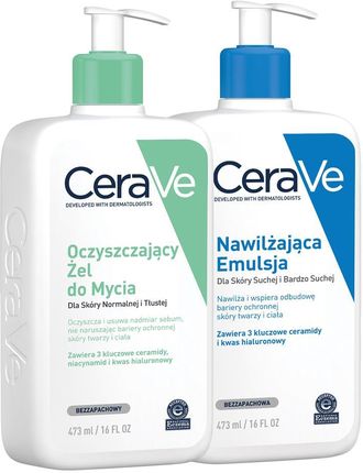 Cerave Żel oczyszczający 473ml + Nawilżająca emulsja do ciała 473ml