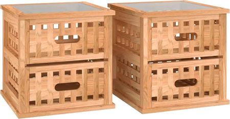 Zakito Europe Stolik Nocny Orzech 34X34X34 Cm, Szklany Blat