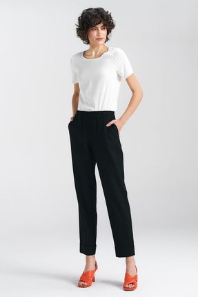 Spodnie lniane, z gumką w pasie - czarny - SD84 (kolor czarny, rozmiar 40)