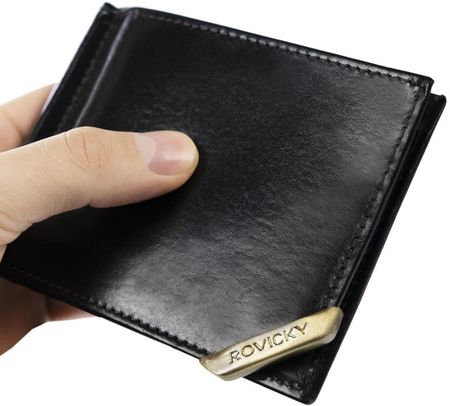 Stylowa, skórzana banknotówka męska z przegródkami na karty Rovicky