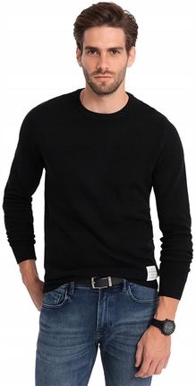 Sweter męski z teksturą i półokrągłym dekoltem czarny V4 OM-SWSW-0104 S