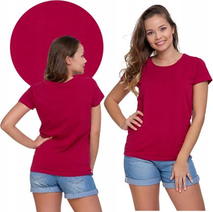 Koszulka Damska T-Shirt Z Krótkim Rękawem Bawełniany Śliwkowy Moraj XL