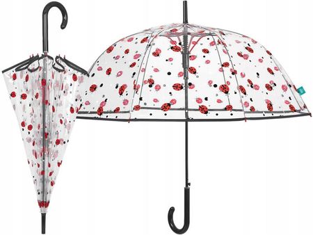 Głęboka parasolka damska włoska Perletti przezroczysta w biedronki
