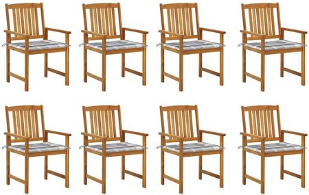 Zakito Zestaw 8 Krzeseł Ogrodowych Drewnianych Z Poduszkami Szara Kratka Z3078180