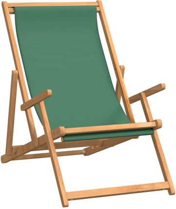 Zakito Składany Leżak Plażowy Z Drewnem Tekowym Zielony 60X126X87,5cm Z317699