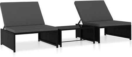 Zakito Zestaw Wypoczynkowy Rattanowy 2 Krzesła + Stolik Czarny 65X68X 25-69 cm Z47402