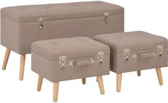 Zakito Europe Trzy Stołki Tapicerowane Z Drewnianymi Nogami Brązowe L: 85x38x47cm S: 40x33x33cm (ZE247525)