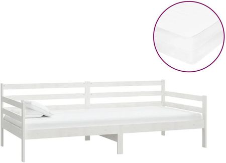 Zakito Europe Leżanka Dzienna Biała 204x98x70cm Solidne Lite Drewno Sosnowe Materac Pu D25 (ZE3083595)