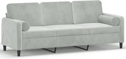 Zakito Europe Sofa 3-Osobowa Z Poduszkami Aksamitna Jasnoszara 198x77x80cm (ZE3200891)