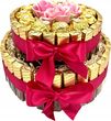 Tort MERCI 2 PIĘTRA Prezent Dzień Mamy Zestaw Słodyczy Ferrero Rocher+ Róże