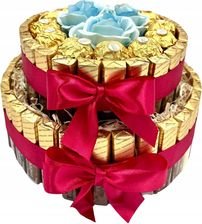 Tort MERCI 2 PIĘTRA Prezent Dzień Mamy Zestaw Słodyczy Ferrero Rocher+ Róże