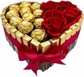 Tort MERCI SERCE Prezent Dzień Mamy Zestaw Słodyczy Ferrero Rocher + Róże