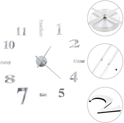 Zakito Home Zegar Ścienny 3D Diy Srebrny 100Cm Eva (Zh50636)