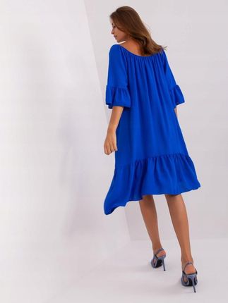 Kobaltowa sukienka oversize z falbanką