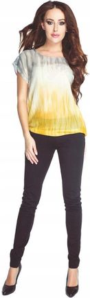 Szaro-biało-żółta letnia bluzka damska szyfonowa : Kolor - Żółty - Popiel -