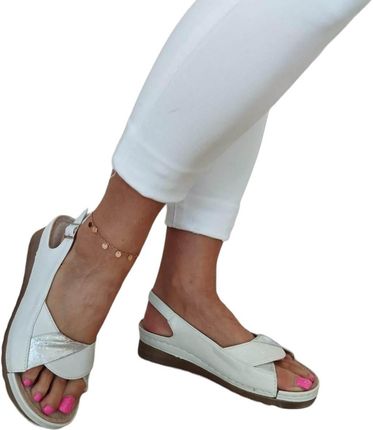 Srebrne sandały ze skórzaną wkładką na grubszej podeszwie Lily Shoes 7AA231
