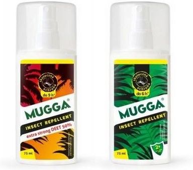 Mugga 9,5% Deet + Muga 50% Deet Mocna Na Komary Kleszcze Tropikalne 225ml