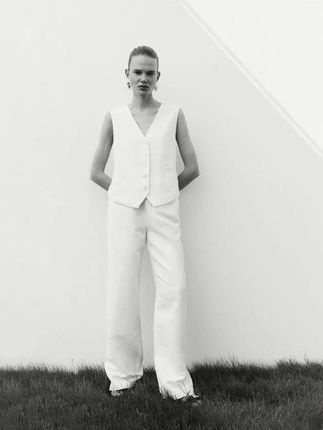 Reserved - Szerokie spodnie z dodatkiem lnu - biały