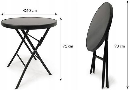 Kontrast Stół Składany Okrągły Ogród Balkon Taras Tasos 60cm Czarny - zdjęcie 2
