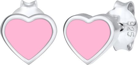 Elli Dziecięce kolczyki serca emaliowane na różowo ze srebra próby 925 Sterling Silver Damski