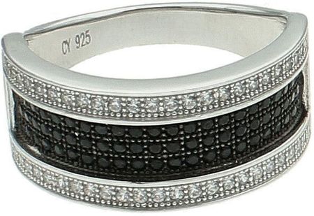 Diament Srebrny pierścionek damski 925 z czarnymi cyrkoniami rozmiar 15