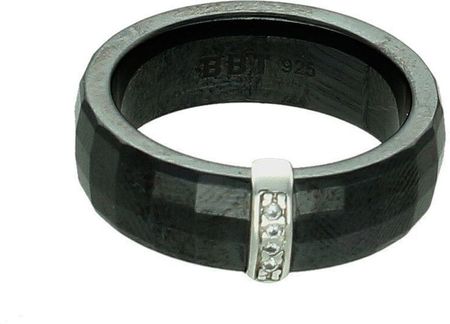 Srebrny pierścionek damski 925 czarna obrączka z ceramiki rozmiar 9
