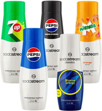 Zestaw 7UP, Pepsi, Pepsi Max, Mirinda, Xtreme. Oryginalne koncentraty SodaStream.