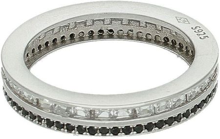 Diament Srebrny pierścionek damski 925 obrączka wysadzana czarną oraz białą cyrkonią rozmiar 20