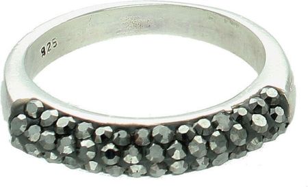 Diament Srebrny pierścionek damski 925 ozdobiony czarnymi cyrkoniami
