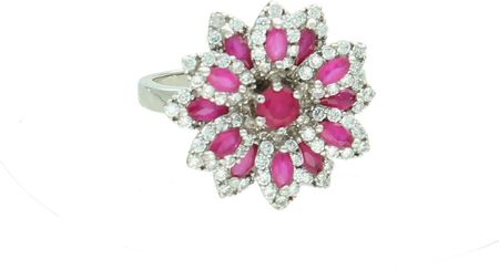 Diament Srebrny pierścionek damski 925 Różowy kwiat rozmiar 18