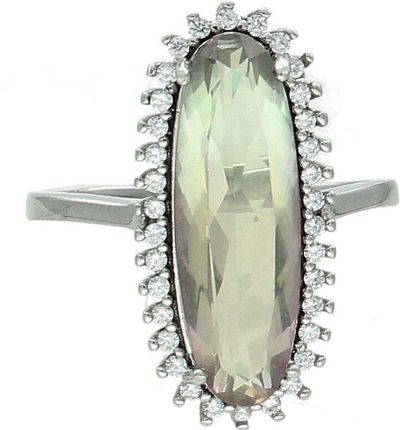 Diament Srebrny pierścionek damski 925 z dużą zieloną cyrkonią Retro rozmiar 18