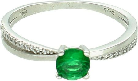 Diament Srebrny pierścionek damski 925 zielone oczko rozmiar 25