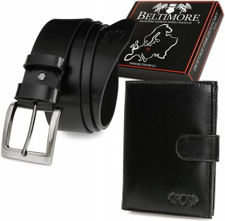 Zestaw męski skórzany premium Beltimore portfel pasek klasyczny U31 czarny