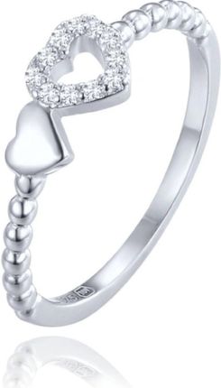Diament Srebrny pierścionek damski 925 z kuleczkami i sercem