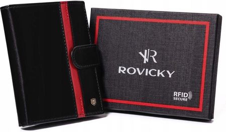Elegancki, skórzany portfel męski z czerwonym akcentem Rovicky