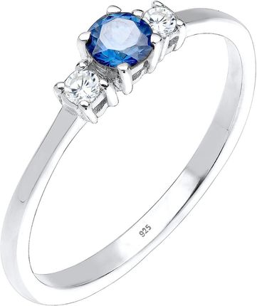 Elli Damski zaręczynowy klasyczny z syntetycznym szafirem i kryształami cyrkonii w srebrze 925 Sterling Silver Pierścionki