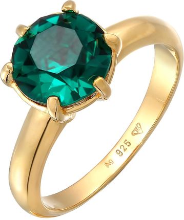 Elli Damski pasjans elegancki z kryształem zielonym w pozłacanym srebrze próby 925 Sterling Silver Pierścionki