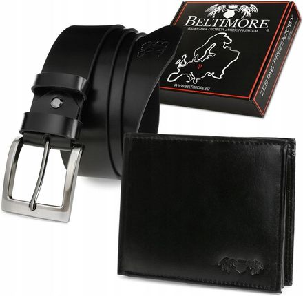 Zestaw męski skórzany premium Beltimore portfel pasek klasyczny U32 czarny